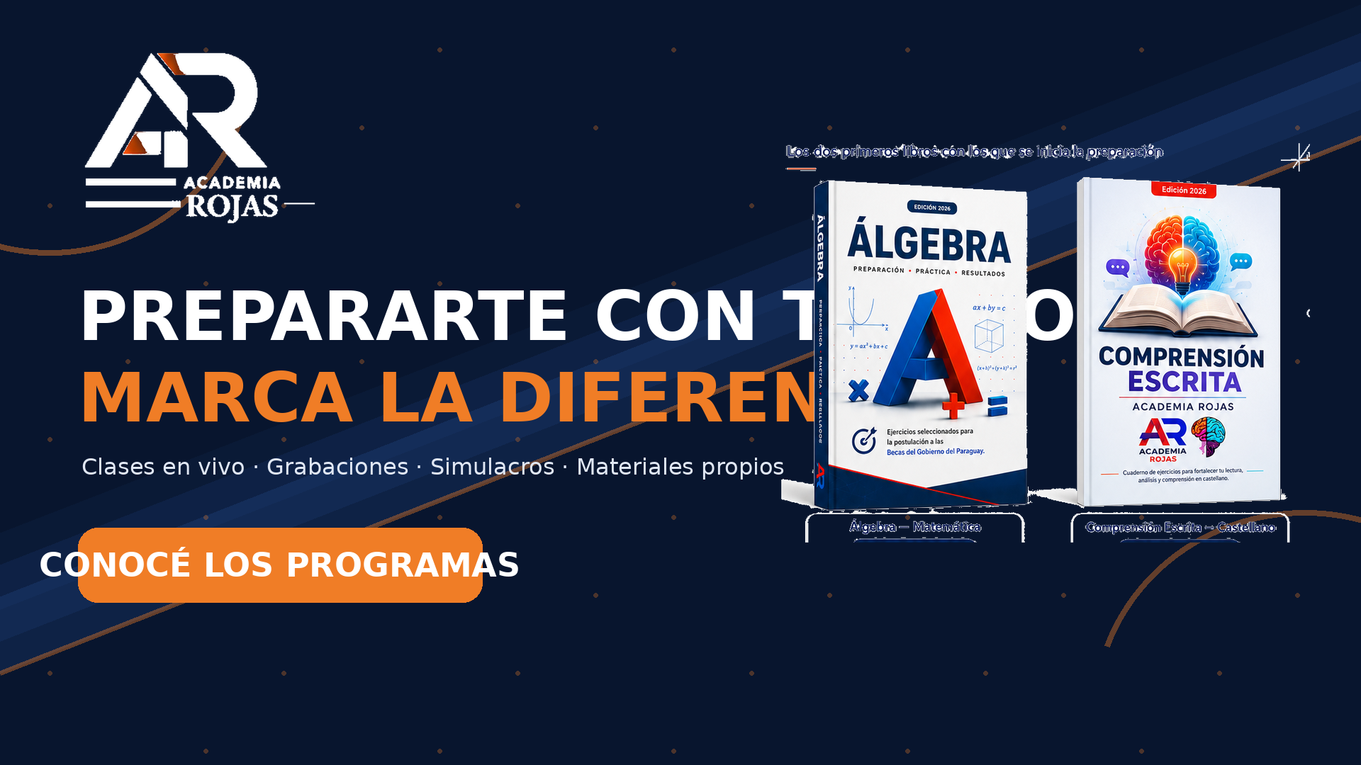 Composición con libro, calculadora científica y materiales de estudio de Academia Rojas